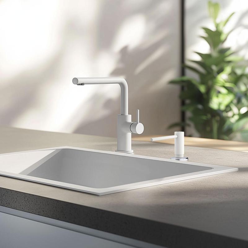 Φράνκε Active εντοιχισμένη διανομέας σαπουνιού κουζίνας γρανίτη Polar White Λευκό 112.0633.079