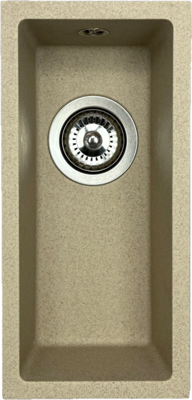 GraniteMy Universal γρανίτης μπεζ άμμος μικρή νεροχύτη 17x40 εκατοστά επιφάνειας, εντοιχισμένη και επίπεδη εγκατάσταση με ανοξείδωτο πώμα 1208968002