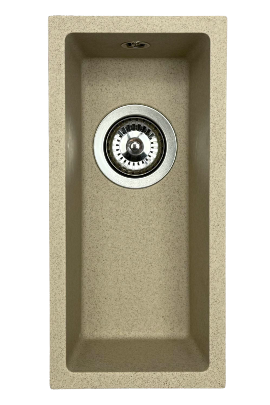 GraniteMy Universal γρανίτης μπεζ άμμος μικρή νεροχύτη 17x40 εκατοστά επιφάνειας, εντοιχισμένη και επίπεδη εγκατάσταση με ανοξείδωτο πώμα 1208968002