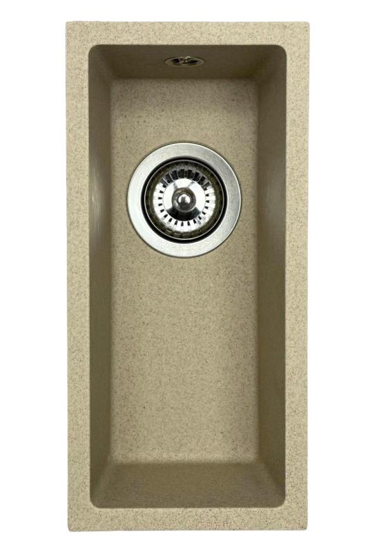 GraniteMy Universal γρανίτης μπεζ άμμος μικρή νεροχύτη 17x40 εκατοστά επιφάνειας, εντοιχισμένη και επίπεδη εγκατάσταση με ανοξείδωτο πώμα 1208968002