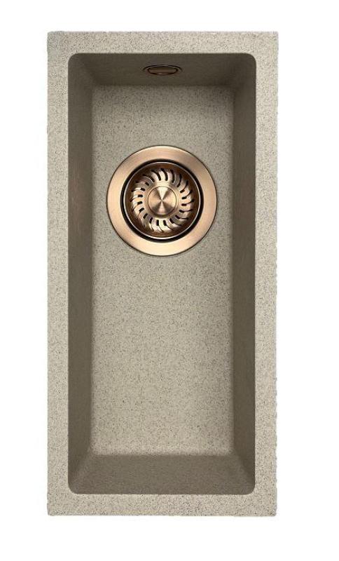 GraniteMy Universal γρανίτης μπεζ άμμος μικρός νεροχύτης 17x40 cm επιφανειακή εγκατάσταση και επίπεδη εγκατάσταση με χάλκινο πώμα 1208968004