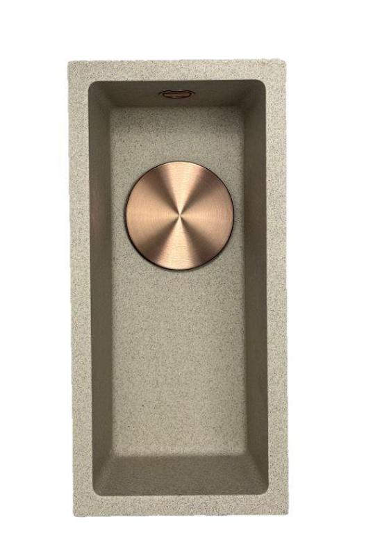 GraniteMy Universal γρανίτης μπεζ άμμος μικρός νεροχύτης 17x40 cm επιφανειακή εγκατάσταση και επίπεδη εγκατάσταση με χάλκινο πώμα 1208968004