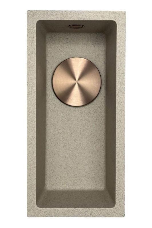 GraniteMy Universal γρανίτης μπεζ άμμος μικρός νεροχύτης 17x40 cm επιφανειακή εγκατάσταση και επίπεδη εγκατάσταση με χάλκινο πώμα 1208968004