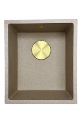 GraniteMy Universal γρανιτένιος μπεζ νεροχύτης άμμου 34x40 cm επιτραπέζιος, υποκατασκευής και ενσωματωμένος με χρυσό πώμα 1208968008