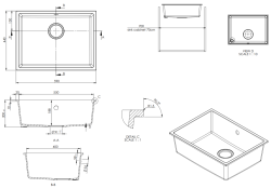 GraniteMy Universal γρανίτης μπεζ νεροχύτης 55x40 cm επιφανειακή, υποδομή και επίπεδη ενσωμάτωση με μεταλλικό στόπερ 1208968016