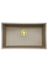 GraniteMy Universal γρανίτης μπεζ άμμος νεροχύτης 74x40 cm επιφάνεια πάγκου, υποκατασκευή και εντοιχισμός με χρυσό βύσμα 1208968018.