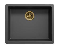 Μαύρος νεροχύτης 50x40cm για υποκατασκευή, επιφάνεια και επίπεδη κατασκευή με χρυσό βύσμα 1208968037.