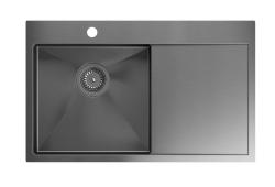 Aquadesign Clara Νιπτήρας Gun Metal 78x48cm Επιτραπέζια ή Εντοιχισμένη Εγκατάσταση με Στραγγιστήρι, Πάγκο με Τρύπα για Βρύση και Gun Metal Βαλβίδα - 1208969498