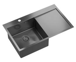 Aquadesign Clara Νιπτήρας Gun Metal 78x48cm Επιτραπέζια ή Εντοιχισμένη Εγκατάσταση με Στραγγιστήρι, Πάγκο με Τρύπα για Βρύση και Gun Metal Βαλβίδα - 1208969498