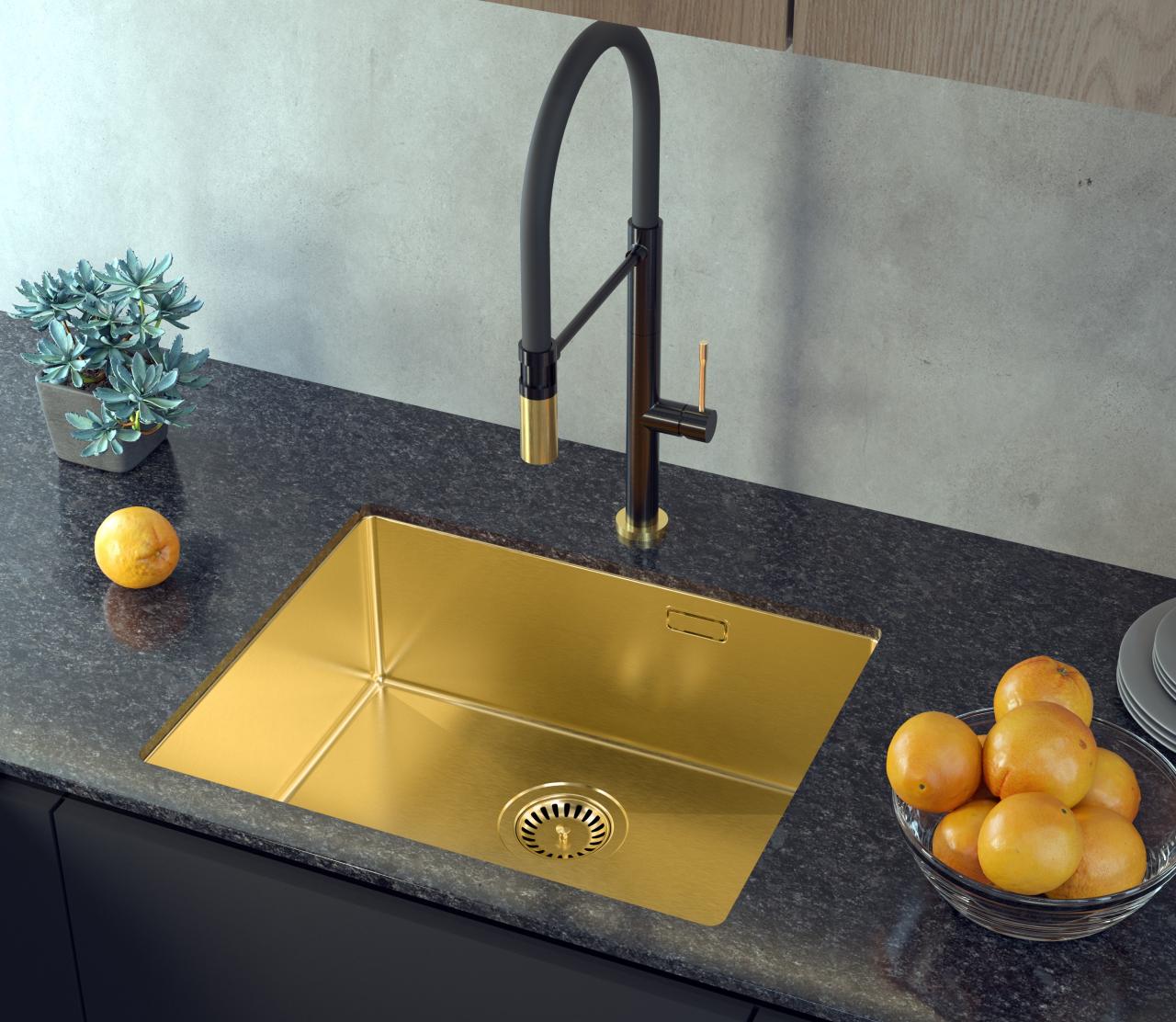 Aquadesign Zara Νεροχύτης Χρυσός 54x44cm Υποκατασκευή, Εντοιχισμός και Επιφανειακή Εγκατάσταση με Χρυσό Βύσμα - 1208969512