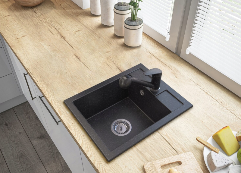 Graniteland Rhea Μπαταρία κουζίνας  Εμφάνιση από σκληρό πέτρωμα με αποσπώμενο στόμιο και χειροκίνητη ντουζιέρα διπλής λειτουργίας 1208969536