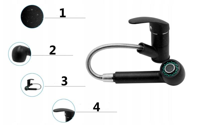 Graniteland Rhea Μπαταρία κουζίνας  Εμφάνιση από σκληρό πέτρωμα με αποσπώμενο στόμιο και χειροκίνητη ντουζιέρα διπλής λειτουργίας 1208969536