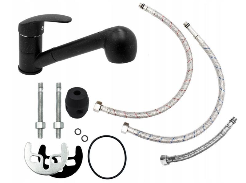 Graniteland Rhea Μπαταρία κουζίνας  Εμφάνιση από σκληρό πέτρωμα με αποσπώμενο στόμιο και χειροκίνητη ντουζιέρα διπλής λειτουργίας 1208969536