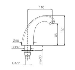 PB Pedal Line βρύση στόμιο χρωμίου για πάγκο κουζίνας ή μπάνιου 1208969732