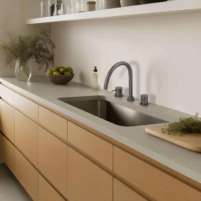 Waterevolution Flow Μικτή βρύση κουζίνας 3 οπών με περιστρεφόμενο στόμιο και σύνδεση φιλτραρισμένου νερού, χρώμα gun metal T152UGME