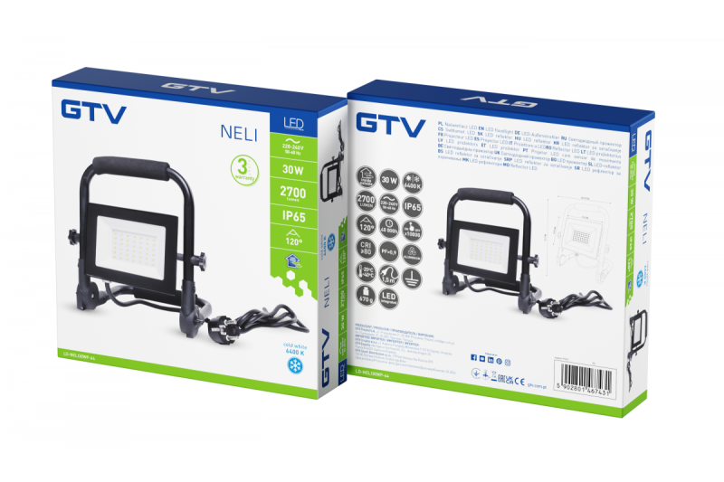 NELI Φορητός Προβολέας, LED, 30W, 2700lm, 6400K, AC220-240V, IP65, καλώδιο 1.5m