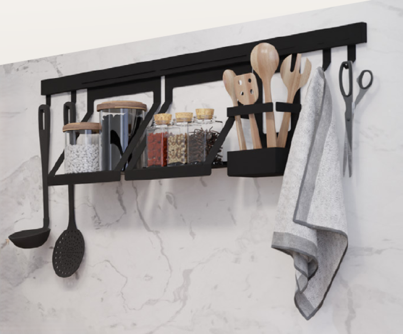 Επκα Λουξιόν Σετ Κουζινικών Ράγων 80 εκ με Αξεσουάρ Μέταλλο με Κρυφή Στερέωση Μαύρο 1208969996