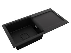 GraniteMy Ζαφείρι Μαύρος Γρανιτένιος Νεροχύτης 97x50 cm με Επιφάνεια Στραγγίσματος, Αναστρέψιμος, με Μαύρο Τετράγωνο Καπάκι Αποχέτευσης 1208969997