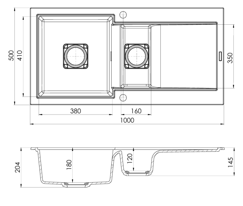 GraniteMy Ζαφείρι Μαύρος Γρανίτης Εντοιχιζόμενος Νεροχύτης 1,5 Γούρνες 100x50 cm με Επιφάνεια Στραγγίσματος, Αναστρέψιμος, με Μαύρο Τετράγωνο Καπάκι Αποχέτευσης 1208969998