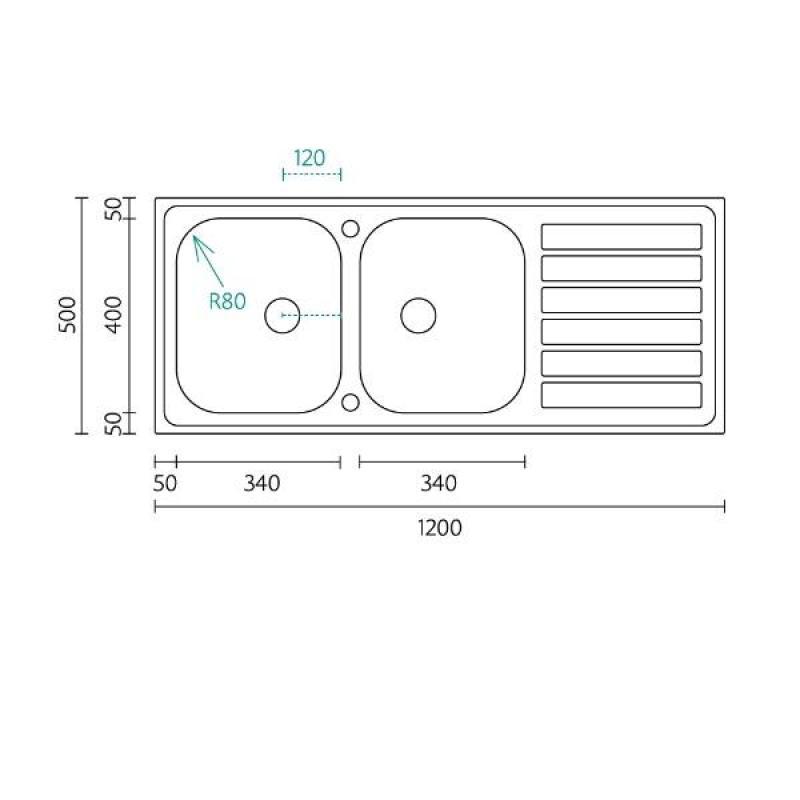 Banka Centurio 120 ανοξείδωτο διπλό νεροχύτη επιτραπέζιο 120x50cm με αποστραγγιστικό 1208970029