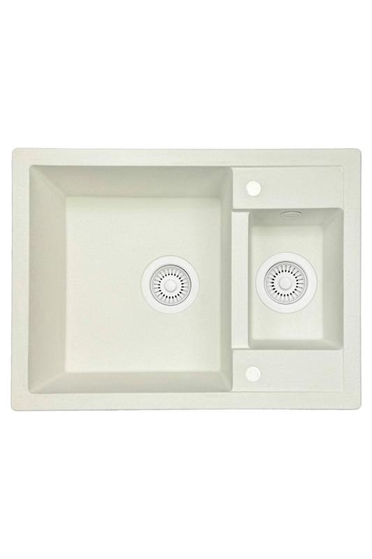 GraniteMy Smart εξαιρετικά ρηχός 1,5 νεροχύτης επιφάνειας από γρανίτη σε λευκό χρώμα 58x44cm με λευκή τάπα και κάλυμμα 1208970052.