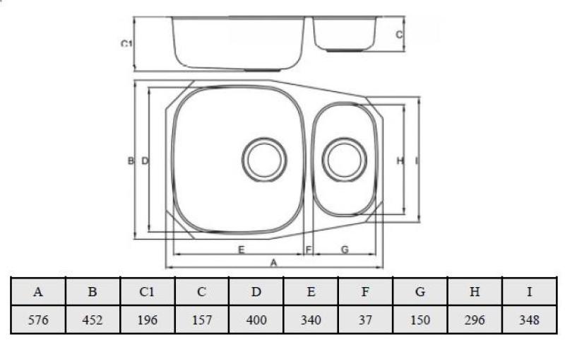 Banka Alaska ανοξείδωτο 1,5 νεροχύτη υποστύλωσης 524 x 400 mm 1208970064