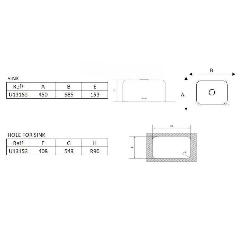Banka Detroit Νержаδένιο νεροχύτη από ανοξείδωτο χάλυβα 543 x 408 mm Υποστύλωμα 1208970078