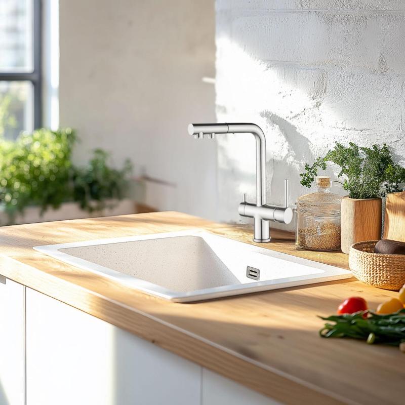 Ausmann Ellington 3-Δρόμων Μπαταρία Κουζίνας με Αποσπώμενο Ράμφος και Φιλτραρισμένο Νερό – Ανοξείδωτο Ατσάλι - 1208970082