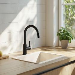 Ausmann Ceramic Ember Κεραμικός Λευκός Τετράγωνος Νεροχύτης Επιφάνειας και Υποδομής 40 x 40 εκ. με βύσμα από ανοξείδωτο χάλυβα 1208970094