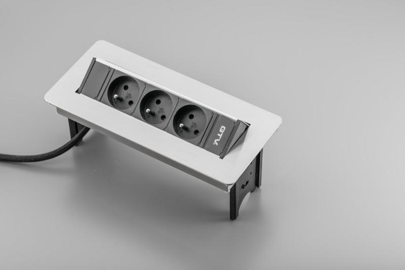 Καλώδιο προέκτασης γραφείου χωρίς κασέτα, τριπλή πρίζα με γείωση, καλώδιο τροφοδοσίας 1,5 m με βύσμα, ανοξείδωτο.