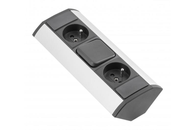 MINI γωνιακό εξάρτημα με διακόπτη και 2 πρίζες με γείωση 230V 16A