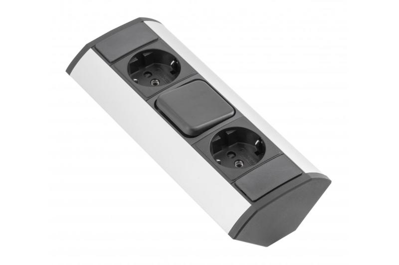 MINI γωνιακό εξάρτημα με διακόπτη και 2 πρίζες Schuko 230V 16A