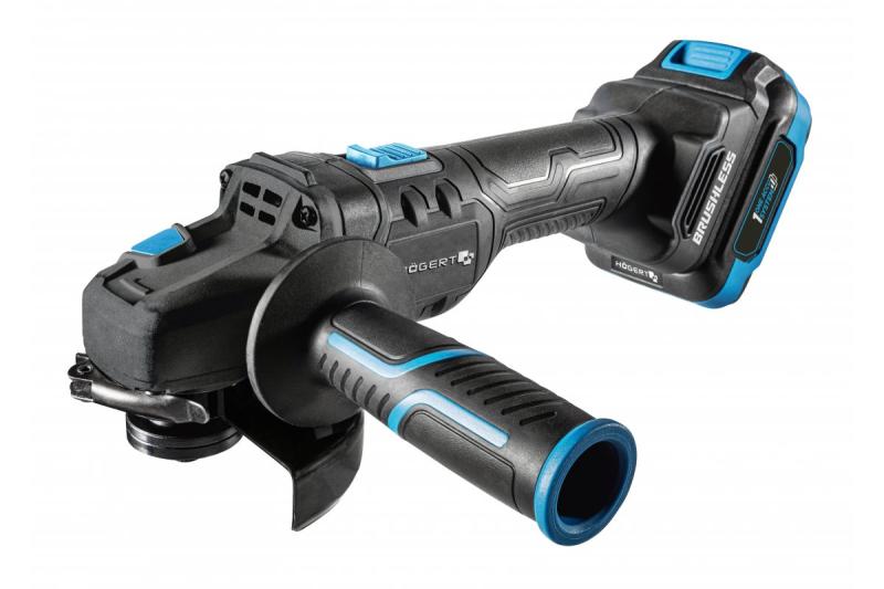 HÖGERT Ασύρματος γωνιακός τροχός με διακόπτη πεντάλ, 125MM, 18V, σετ με μπαταρία, φορτιστή, αξεσουάρ