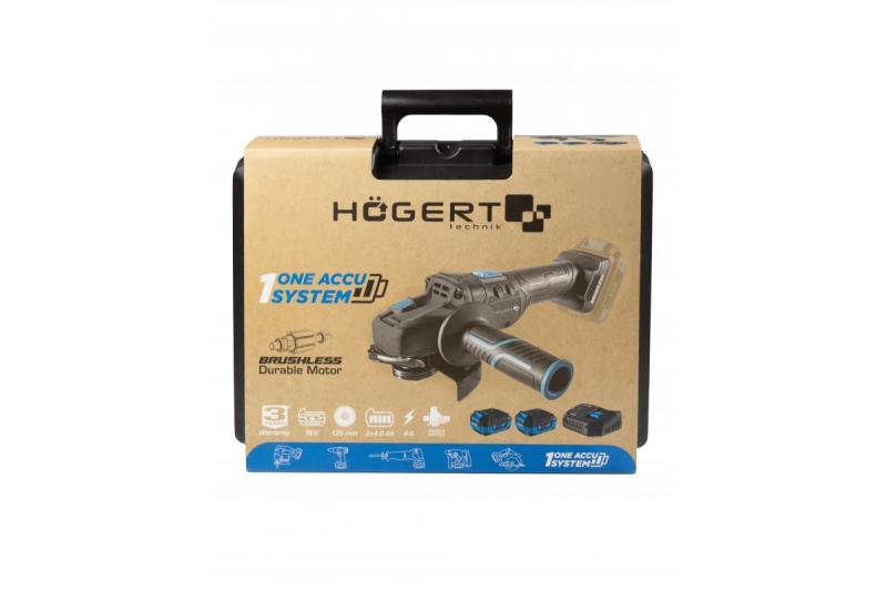HÖGERT Ασύρματος γωνιακός τροχός με διακόπτη πεντάλ, 125MM, 18V, σετ με μπαταρία, φορτιστή, αξεσουάρ