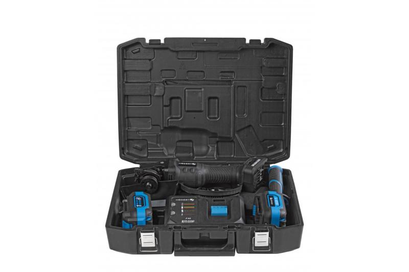 HÖGERT Ασύρματος γωνιακός τροχός με διακόπτη πεντάλ, 125MM, 18V, σετ με μπαταρία, φορτιστή, αξεσουάρ