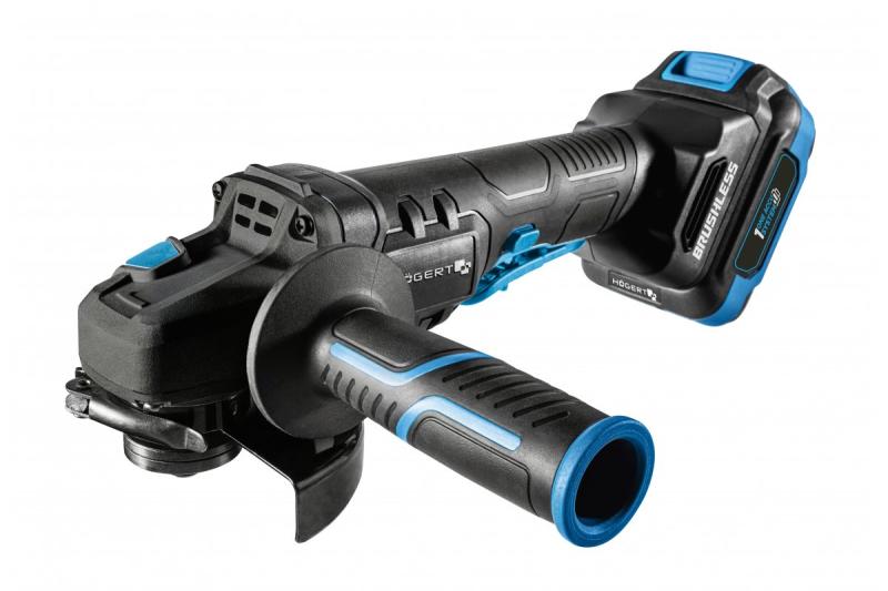 HÖGERT Ασύρματο γωνιακός τροχός με διακόπτη τύπου paddle, 125MM, 18V - Σετ (μπαταρία, φορτιστής, αξεσουάρ)