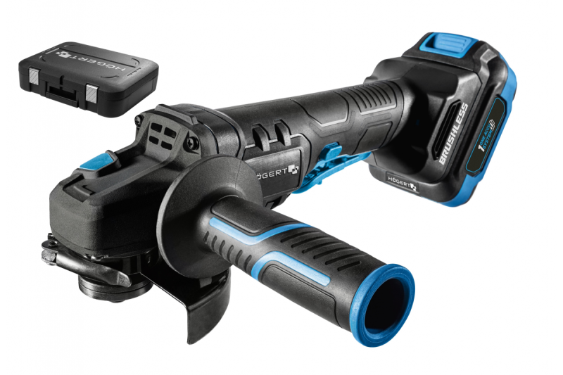 HÖGERT Ασύρματο γωνιακός τροχός με διακόπτη τύπου paddle, 125MM, 18V - Σετ (μπαταρία, φορτιστής, αξεσουάρ)