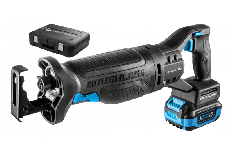 Σετ επαναφορτιζόμενου πριονιού HÖGERT, 18V, χωρίς ψήκτρες, μπαταρία, φορτιστής, αξεσουάρ.