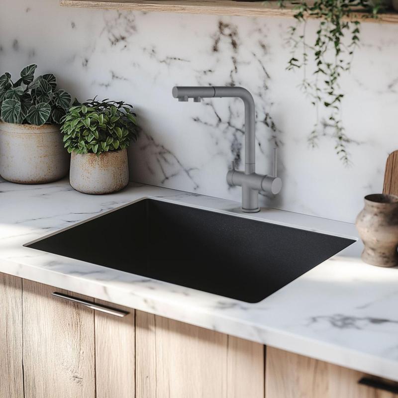 Ausmann Ellington 3-δρόμου Μπαταρία Κουζίνας με Ανασυρόμενη Ροή και Φιλτραρισμένο Νερό - Γκρι- 1208970494