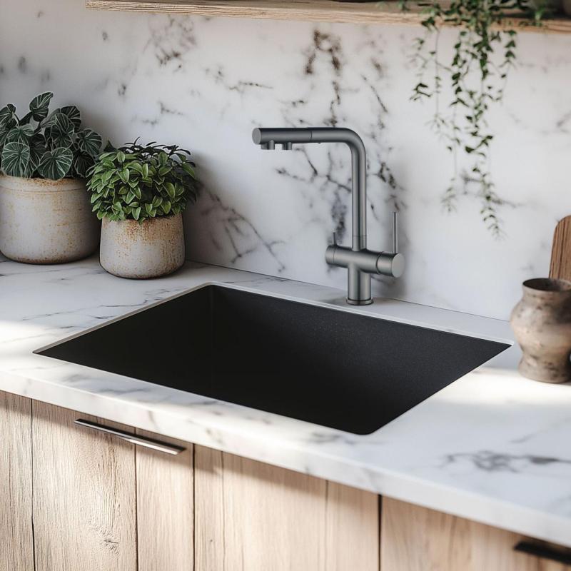 Ausmann Ellington 3-Weg Μικτή βρύση κουζίνας με αποσπώμενο στόμιο και φιλτραρισμένο νερό – Gun metal- 1208970499