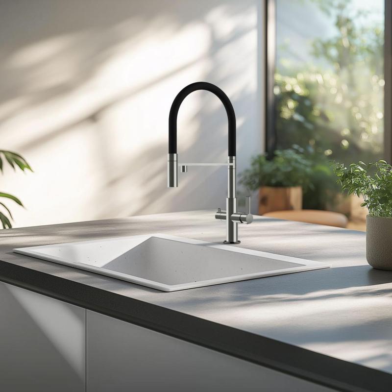 Ausmann Claridge 3-δρόμος Μπαταρία Κουζίνας με Ευέλικτο Ρουξούνι και Φιλτραρισμένο Νερό – Γκρι - 1208970502