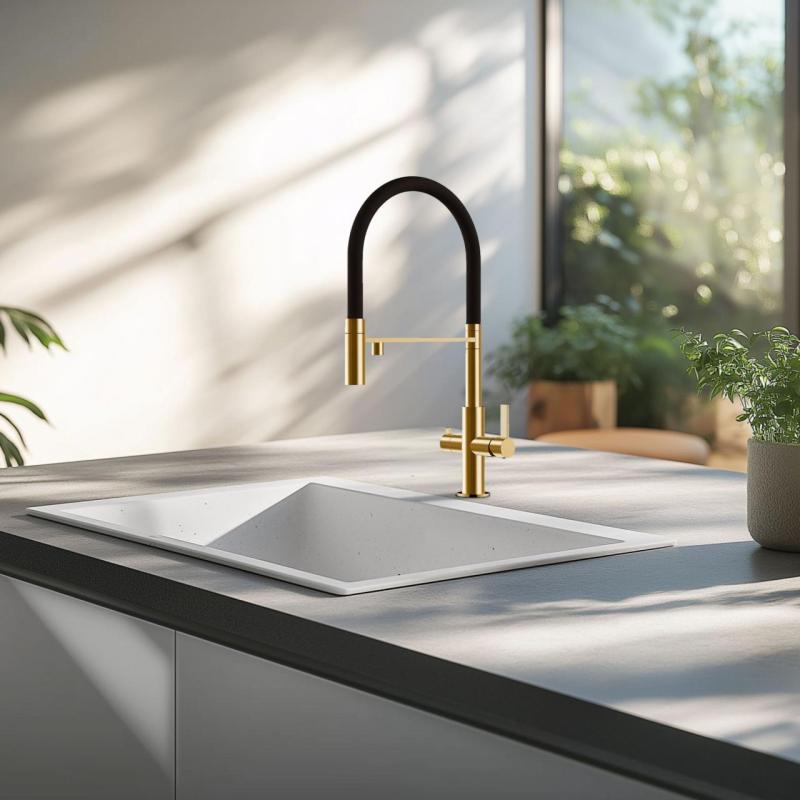 Ausmann Claridge 3-Δρόμων Μπαταρία Κουζίνας με Ευέλικτο Ρύγχος και Φιλτραρισμένο Νερό – Χρυσό - 1208970504