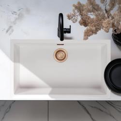 Λευκός Μεγάλος Νεροχύτης 70x40 εκ. Εντοιχισμένος, Επιφανειακός και Επίπεδος με Χάλκινο Πώμα 1208970523