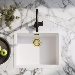 Λευκός Νιπτήρας 50x40 εκ. Υποκατασκευή, Επικατασκευή και Επίπεδη Ενσωμάτωση με Χρυσή Βύσμα 1208970532