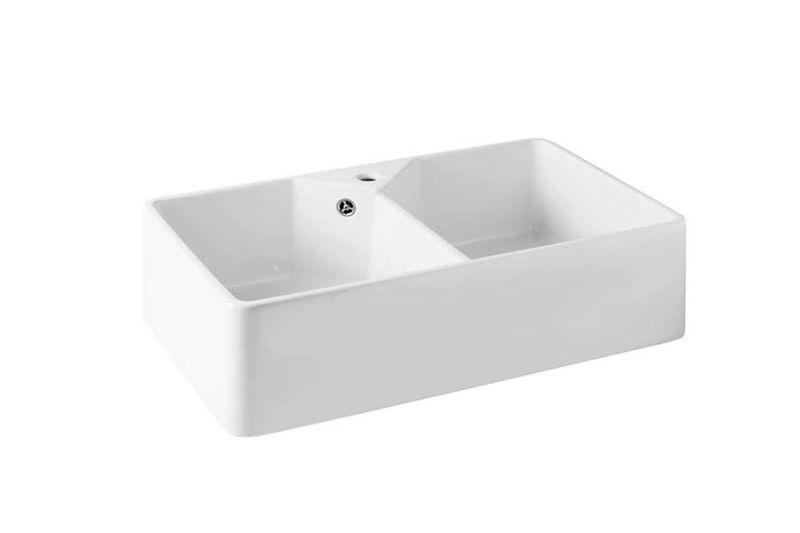 Ausmann Ceramic Mira Κεραμικός Λευκός Διπλός Νεροχύτης - Υποεπένδυση και Ενδιάμεση Κατασκευή 793 x 450 mm με τρύπα για βρύση και ανοξείδωτο πρίζα 1208970550