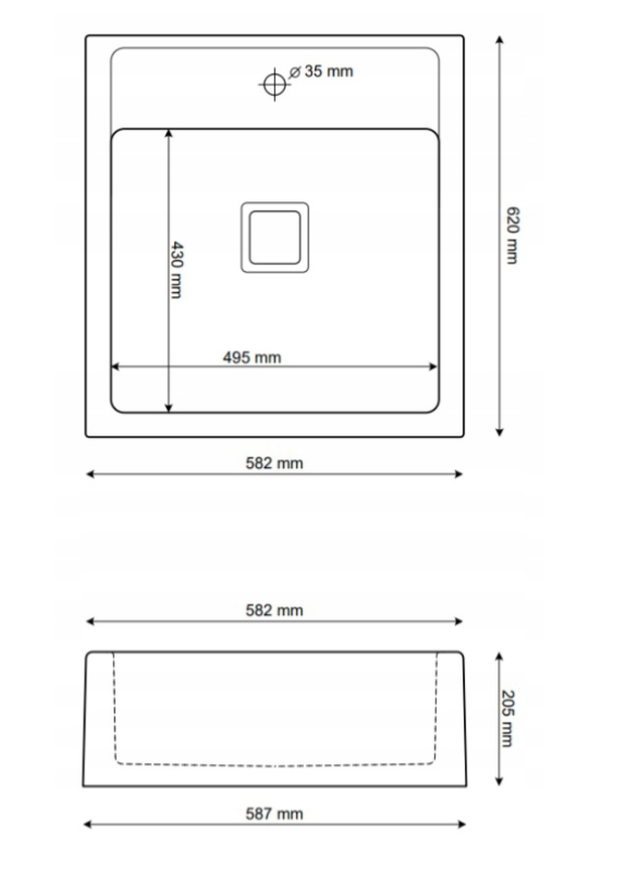 Graniteland Arno Γρανίτης Arduin μαρμάρινη εμφάνιση Νεροχύτης ενδιάμεσης κατασκευής 582x620mm με ανοξείδωτο τετράγωνο Πρίζα 1208970600