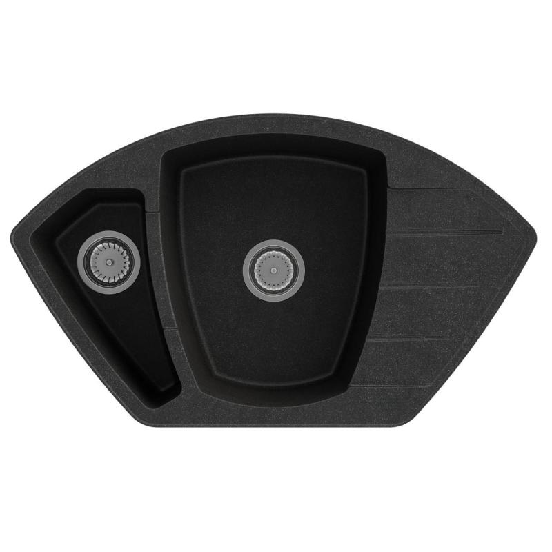 Graniteland Monte Γρανίτης μαύρος ψαμμίτης Σκληρός λίθος Γωνιακό νεροχύτη επιφανείας 901x538mm με ανοξείδωτο βύσμα 1208970601