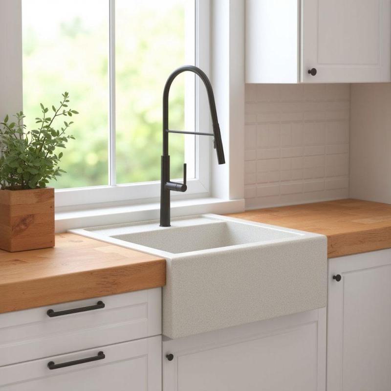 Graniteland Arno Γρανίτης Λευκός Νεροχύτης Ενδιάμεσης Κατασκευής 582x620mm με Πλαίσιο Ανοξείδωτου Χάλυβα 1208970604