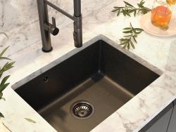 Graniteland Solo Γρανίτης μαύρος αρδούινος μαύρος λίθος Νεροχύτης υποδομής 42x34 εκ. με ανοξείδωτο βύσμα 1208970606