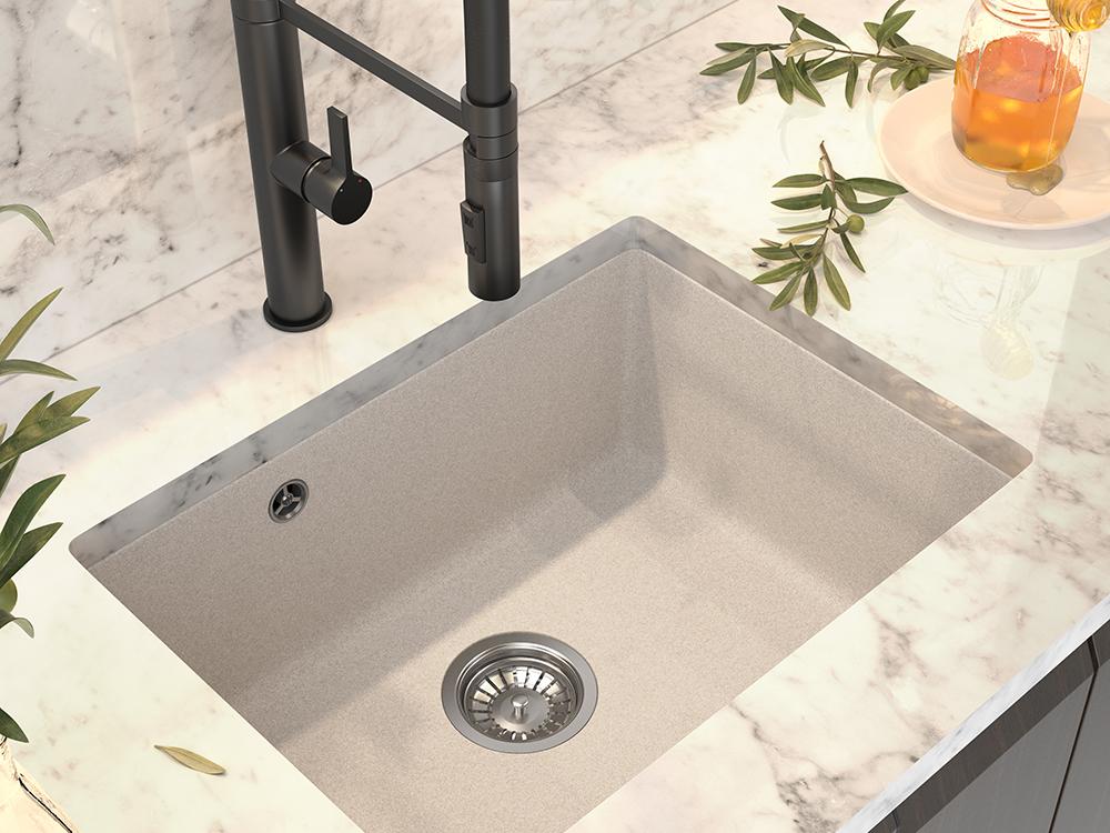 Graniteland Solo Γρανίτης Beige Αμμώδης Νεροχύτης επικαθήμενος 42x34 εκ. με Πρίζα από Ανοξείδωτο Χάλυβα 1208970612